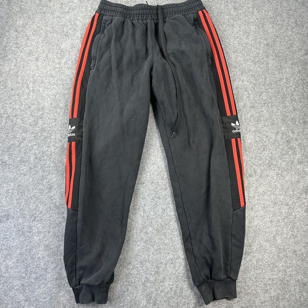 Adidas Sweatpants Mens Medium Black Fleece Joggers 3 Stripe Side Trefoil Logo